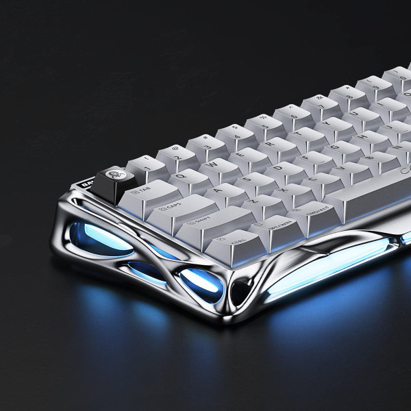 Фото - Клавіатура дротова ігрова GravaStar Mercury V60 Pro 60keys, GravaStar Blackcore, USB-A, 8k, RGB, Chrome Silver (GSV60PRO_XTAL_SLV)