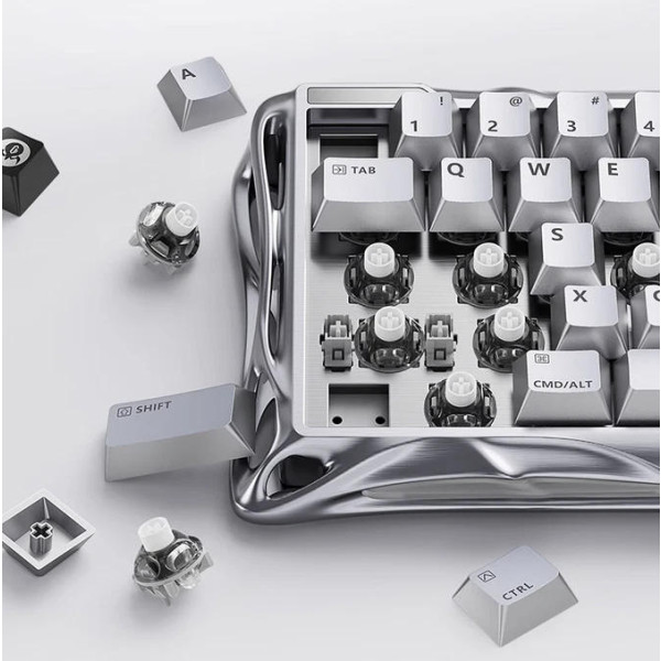 Фото - Клавіатура дротова ігрова GravaStar Mercury V60 Pro 60keys, GravaStar Blackcore, USB-A, 8k, RGB, Chrome Silver (GSV60PRO_XTAL_SLV)