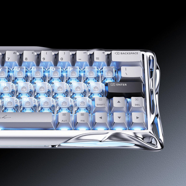 Фото - Клавіатура дротова ігрова GravaStar Mercury V60 Pro 60keys, GravaStar Blackcore, USB-A, 8k, RGB, Chrome Silver (GSV60PRO_XTAL_SLV)