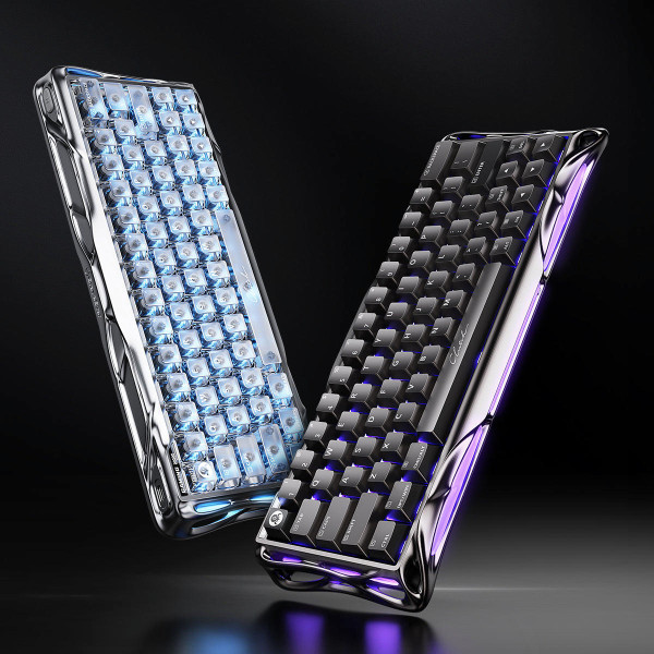 Фото - Клавіатура дротова ігрова GravaStar Mercury V60 Pro 60keys, GravaStar Blackcore, USB-A, 8k, RGB, Chrome Silver (GSV60PRO_XTAL_SLV)