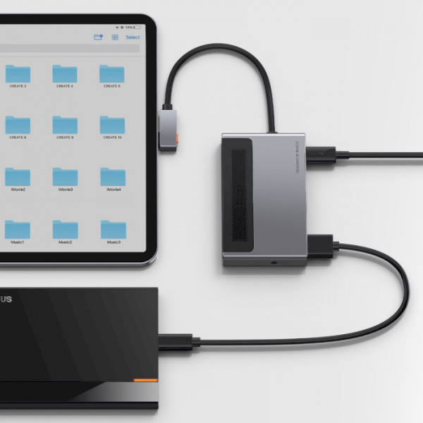 Фото - Хаб USB Baseus Magic Multifunctional Type-C HUB Space Gray (CAHUB-DA0G)