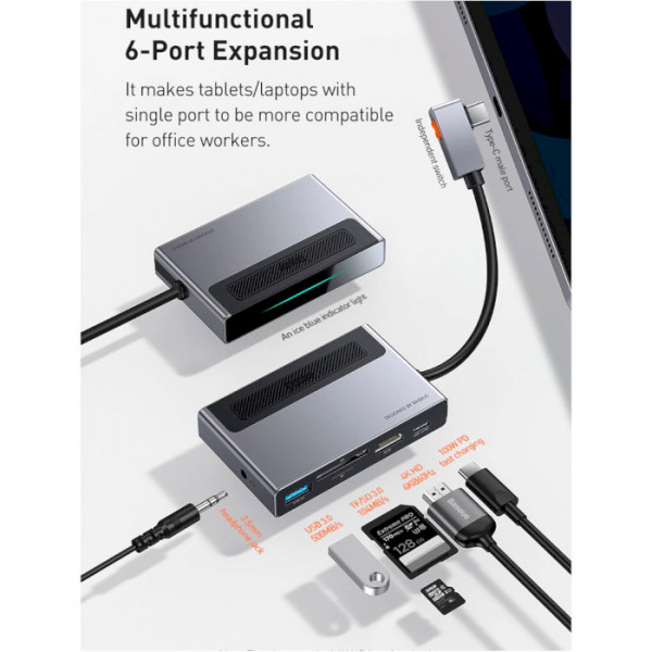 Фото - Хаб USB Baseus Magic Multifunctional Type-C HUB Space Gray (CAHUB-DA0G)
