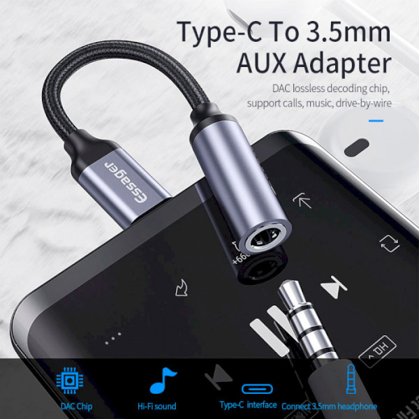 Фото - Переходник аудио Essager E01 Type c to 3.5mm Jack Headphone Adapter Grey (EZJE01-0G)
