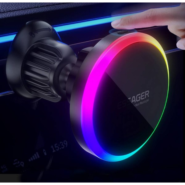 Фото - Автотримач з бездротовою зарядкою Essager Neon magnetic wireless charger car bracket beak hook + paste (EZJCX-NH01-Z)