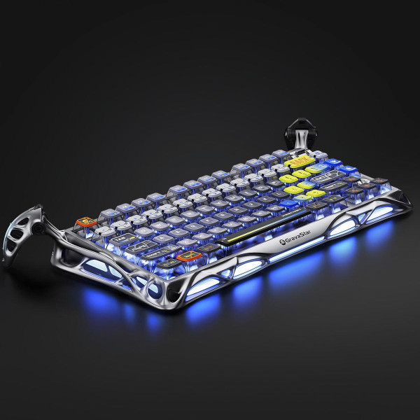 Фото - Клавиатура беспроводная игровая GravaStar Mercury K1 Pro 80keys, GravaStar x Kailh Speedy Mint, BT/WL/USB, Interstellar Silver (GS_K1_PRO_S_CGRY)
