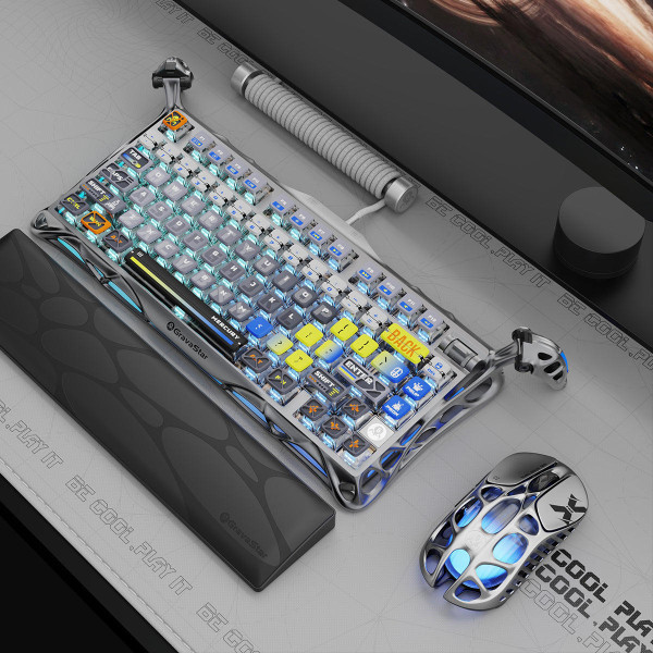 Фото - Клавиатура беспроводная игровая GravaStar Mercury K1 Pro 80keys, GravaStar x Kailh Speedy Mint, BT/WL/USB, Interstellar Silver (GS_K1_PRO_S_CGRY)