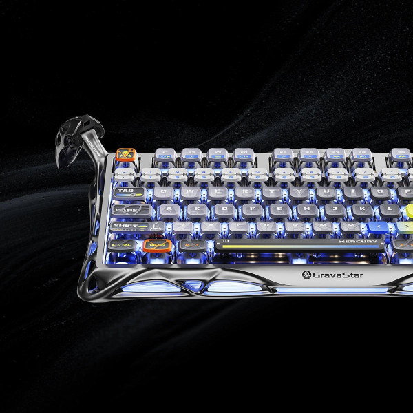 Фото - Клавиатура беспроводная игровая GravaStar Mercury K1 Pro 80keys, GravaStar x Kailh Speedy Mint, BT/WL/USB, Interstellar Silver (GS_K1_PRO_S_CGRY)
