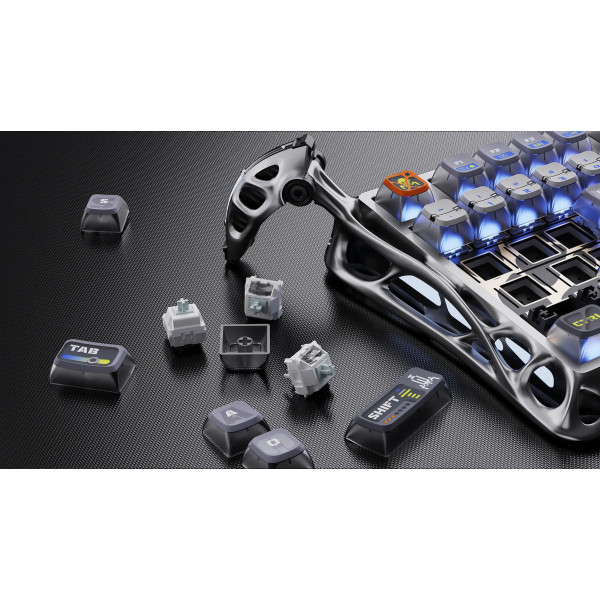 Фото - Клавиатура беспроводная игровая GravaStar Mercury K1 Pro 80keys, GravaStar x Kailh Speedy Mint, BT/WL/USB, Interstellar Silver (GS_K1_PRO_S_CGRY)
