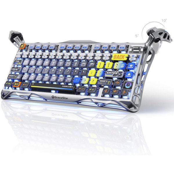 Фото - Клавиатура беспроводная игровая GravaStar Mercury K1 Pro 80keys, GravaStar x Kailh Speedy Mint, BT/WL/USB, Interstellar Silver (GS_K1_PRO_S_CGRY)