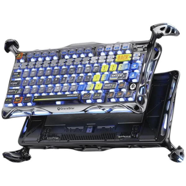Фото - Клавиатура беспроводная игровая GravaStar Mercury K1 Pro 80keys, GravaStar x Kailh Speedy Mint, BT/WL/USB, Interstellar Silver (GS_K1_PRO_S_CGRY)