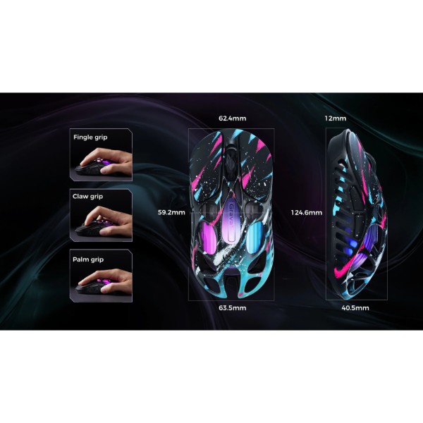 Фото - Миша бездротова ігрова GravaStar Mercury X Pro, 8K, BT/WL/USB-A, RGB, Neon Graffiti (GS_X_PRO_CG_BLK)