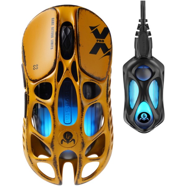 Фото - Миша бездротова ігрова GravaStar Mercury X Pro, 8K, BT/WL/USB-A, RGB, Battle-Worn Yellow (GS_X_PRO_YLW)