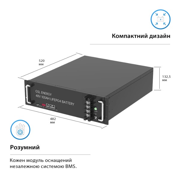 Фото - Батарея для солнечного инвертора GSL 48v 100AH LiFePo4 4.8kwh (ZN-P48100ESA1)