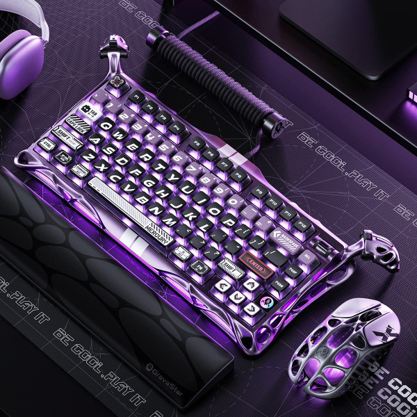 Фото - Клавіатура дротова ігрова GravaStar Mercury V75 Pro 80keys, GravaStar x Gateron Jade Gaming, USB-A, 8k, RGB, Iron Purple (GSV75PRO_PL)