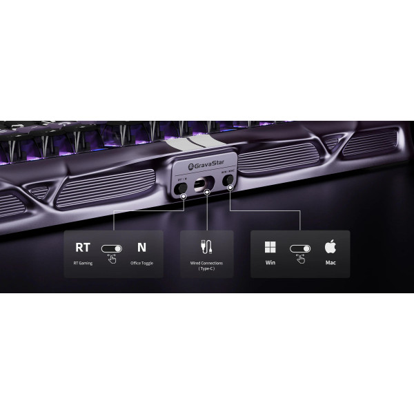 Фото - Клавіатура дротова ігрова GravaStar Mercury V75 Pro 80keys, GravaStar x Gateron Jade Gaming, USB-A, 8k, RGB, Iron Purple (GSV75PRO_PL)