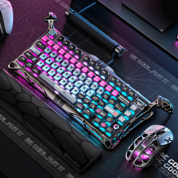 Фото - Клавіатура дротова ігрова GravaStar Mercury V75 Pro 80keys, Magnetic Jade Gaming, 8K, USB-A, RGB, Cyberpunk (GSV75PRO_U_RM_EGRY)