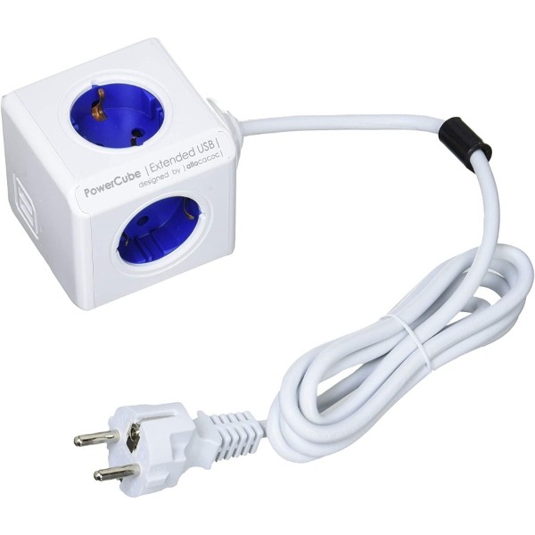Фото - Удлинитель 220В Allocacoc Powercube Extended 1.5m 4р 2 USB Blue (1402BL/DEEUPC)