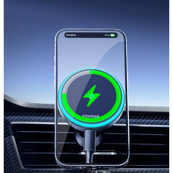 Фото - Автодержатель с беспроводной зарядкой Essager Element magnetic wireless charging car bracket outlet + paste model (EZJCX-YS01-Z)