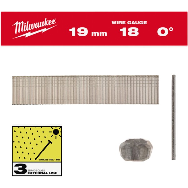 Фото - Гвозди Milwaukee Inox 18G/19 mm/SC3 10000 шт. (4932492558)