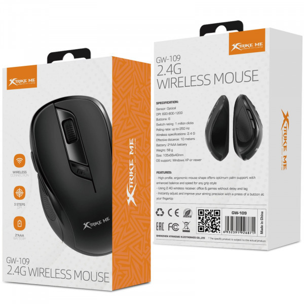 Фото - Миша бездротова XTRIKE ME Black (GW-109)
