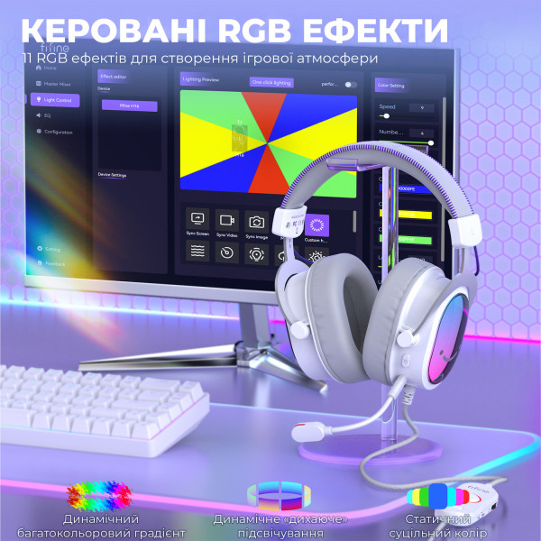 Фото - Гарнитура проводная игровая Fifine H16W 7.1 White RGB