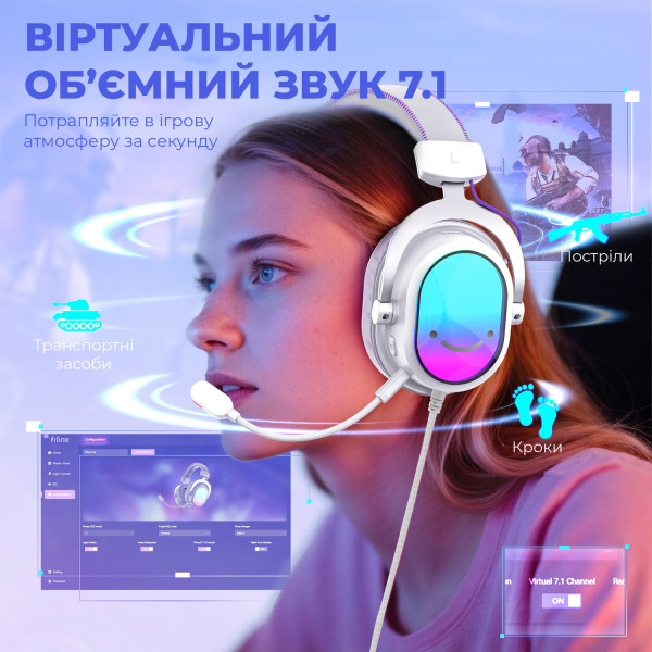 Фото - Гарнитура проводная игровая Fifine H16W 7.1 White RGB