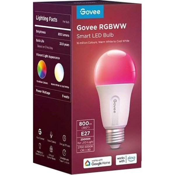 Фото - Розумна лампа Govee H6004, E27, 9W, 800Lm, 2700K-6400K, RGB, WI-FI/Bluetooth White (H6004CC1)