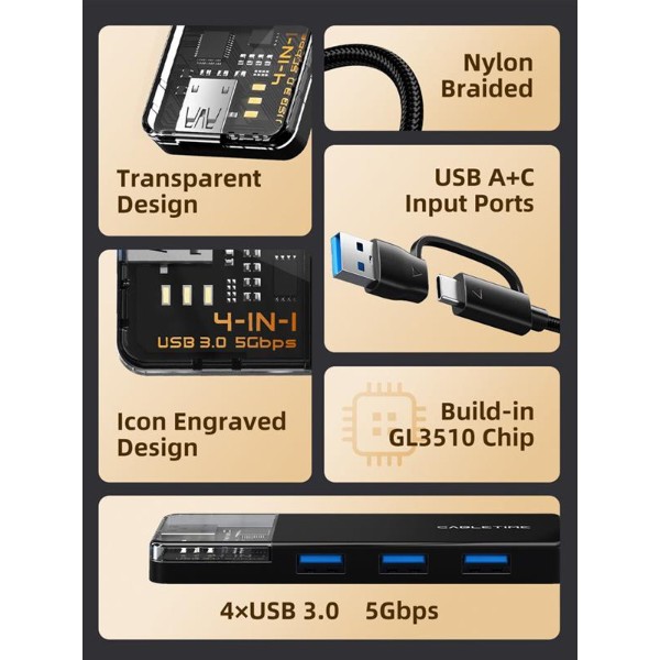 Фото - Хаб USB Cabletime USB Type C - 4 Port USB 3.0 0.15 см (CB03B)