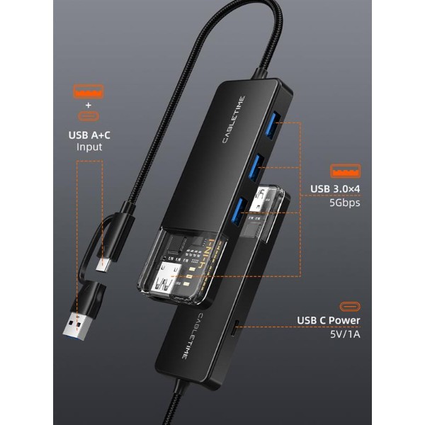 Фото - Хаб USB Cabletime USB Type C - 4 Port USB 3.0 0.15 см (CB03B)