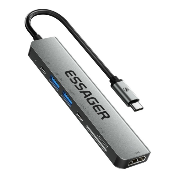 Фото - Хаб USB Essager QingHong 7 in1 HDMI USB3.2 USB-C SD TF Grey (EHB07-QH0G-Z)