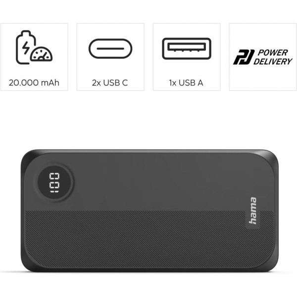 Фото - Батарея мобільна Hama 20000 мА/год 2хUSB-C/USB-A Black (00201755)