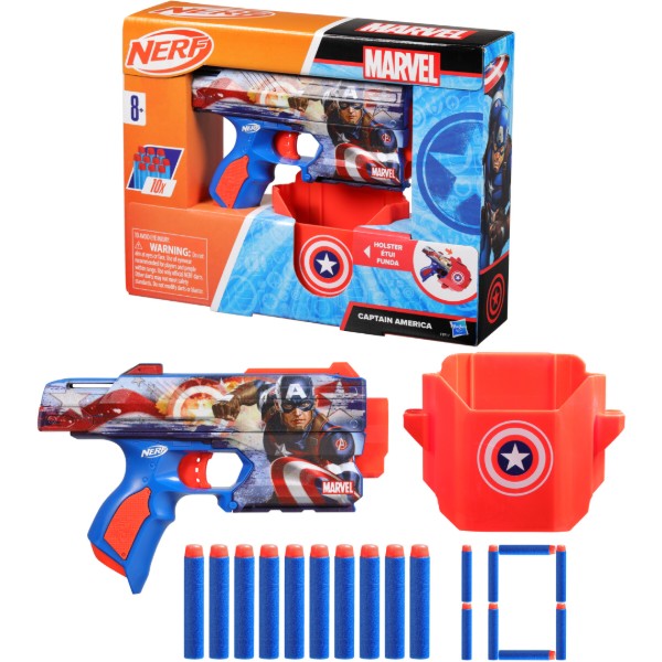 Фото - Бластер багатозарядний Hasbro NERF Капітан Америка (F9717)