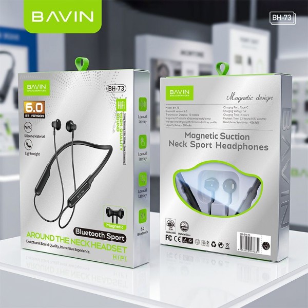 Фото - Наушники вкладыши беспроводные Bavin BH-73 Magnetic Sport HiFi Black (HB-BH-73-BK)