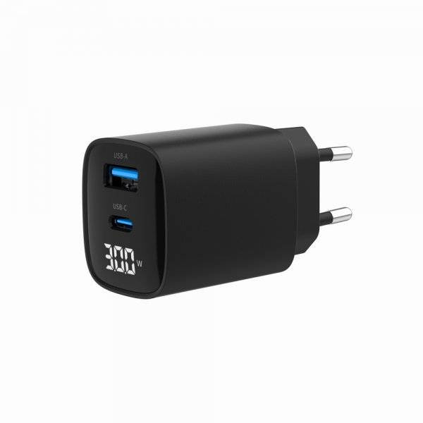 Фото - Мережевий зарядний пристрій Gembird USB-A (QC3.0 18W) +1 Type-C PD20W (TA-UC-PDQC30LCD-BK-01)