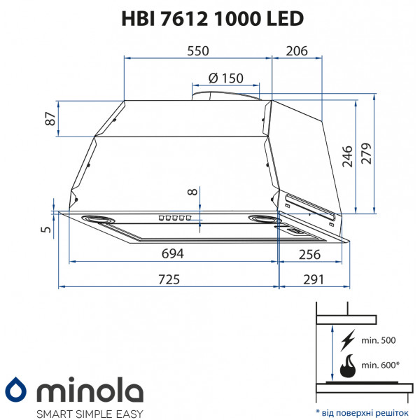 Фото - Вытяжка встраиваемая Minola HBI 7612 BL 1000 LED