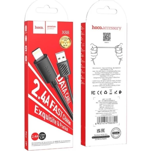 Фото - Кабель HOCO X88 Gratified USB-Lightning 2.4A Black (HC-X88-L-BK)