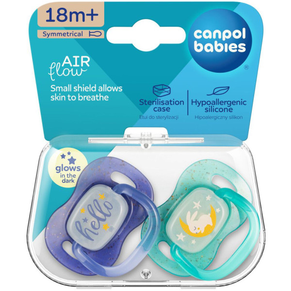 Фото - Симметричная пустышка Canpol babies 18+ мес NightGlow 2 шт. - синяя (34/944_blu)