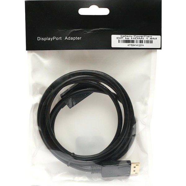 Фото - Кабель HDMI PowerPlant DisplayPort-HDMI 1.8m Black (KD00AS1237)