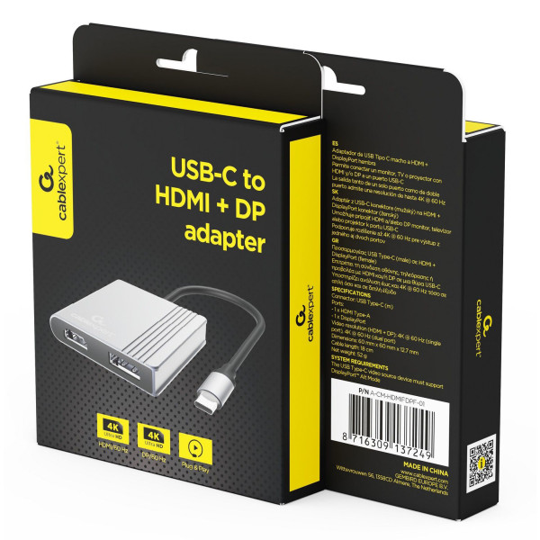 Фото - Хаб USB Cablexpert USB-C 3в1 Silver (A-CM-HDMIFDPF-01)
