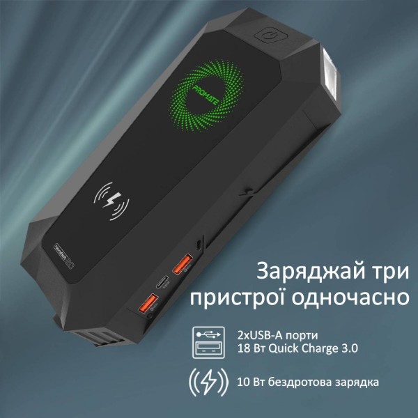 Фото - Пускозарядний пристрій Promate 19200mAh (Hexabolt-20.Black)