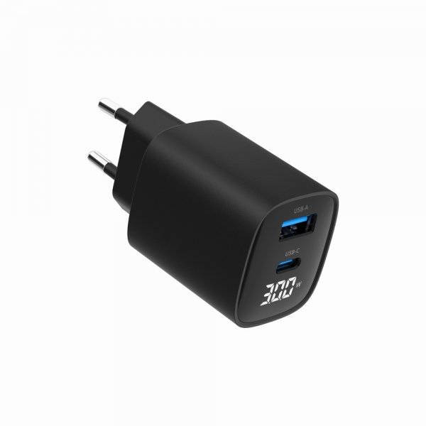 Фото - Мережевий зарядний пристрій Gembird USB-A (QC3.0 18W) +1 Type-C PD20W (TA-UC-PDQC30LCD-BK-01)