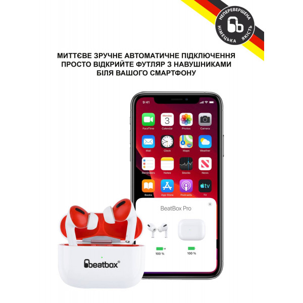 Фото - Наушники вкладыши беспроводные TWS BeatBox PODS PRO 1 Wireless charging white-red (bbppro1wcwr)