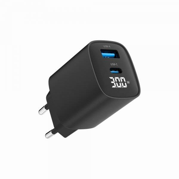 Фото - Мережевий зарядний пристрій Gembird USB-A (QC3.0 18W) +1 Type-C PD20W (TA-UC-PDQC30LCD-BK-01)