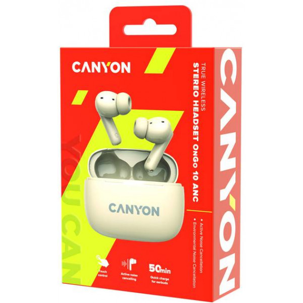 Фото - Навушники вкладиші бездротові TWS Canyon OnGo TWS-10 ANC ENC Beige (CNS-TWS10BG)