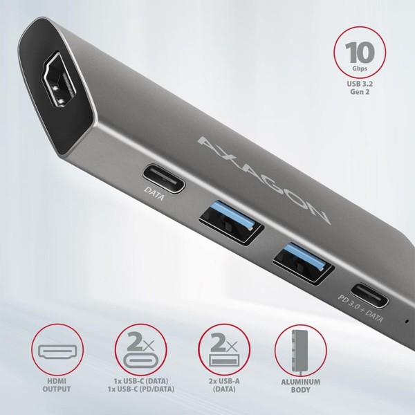 Фото - Хаб USB AXAGON USB-C 10Gbps SPEEDSTER 5in1 (rev2.0), Grey (HMC-5G2)