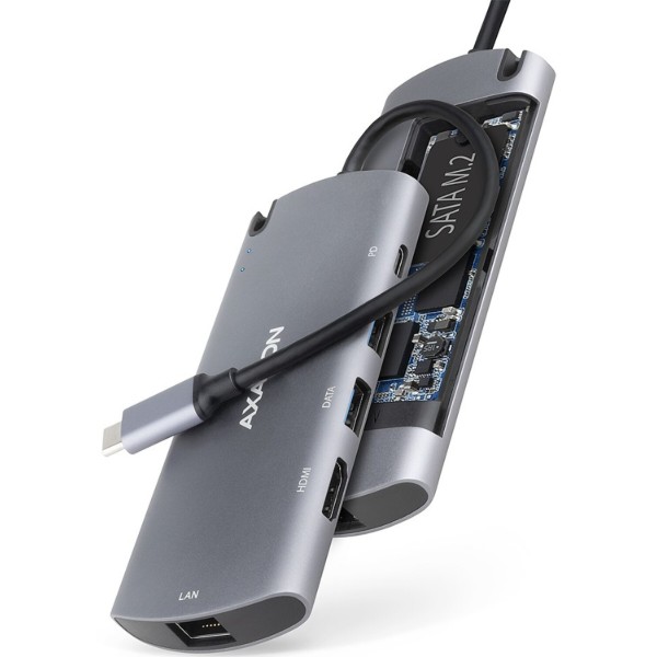 Фото - Хаб USB AXAGON SuperSpeed USB-C COMBO 6in1 Grey (HMC-6M2)