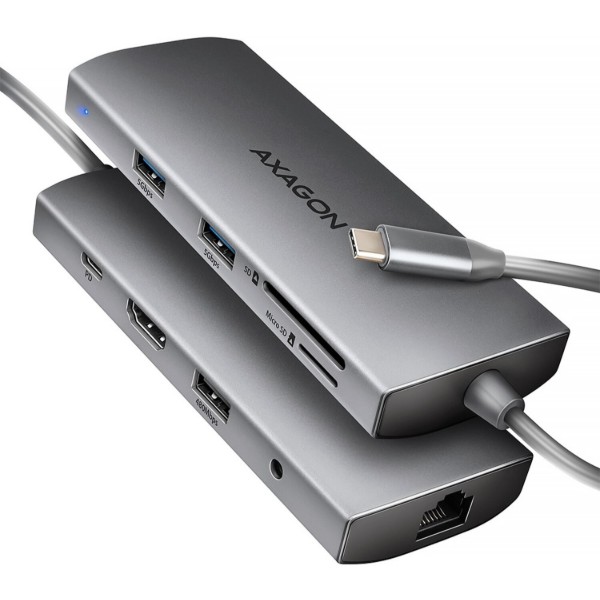 Фото - Хаб USB AXAGON USB-C 5Gbps 9in1 Grey (HMC-8HLSA)