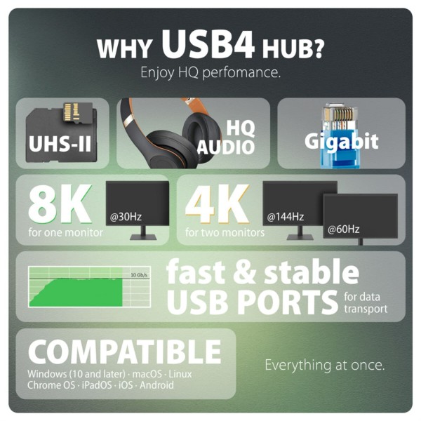 Фото - Хаб USB AXAGON USB4 40Gbps DUAL 4K DISPLAY 12in1 dock, Black (HMC-U4)