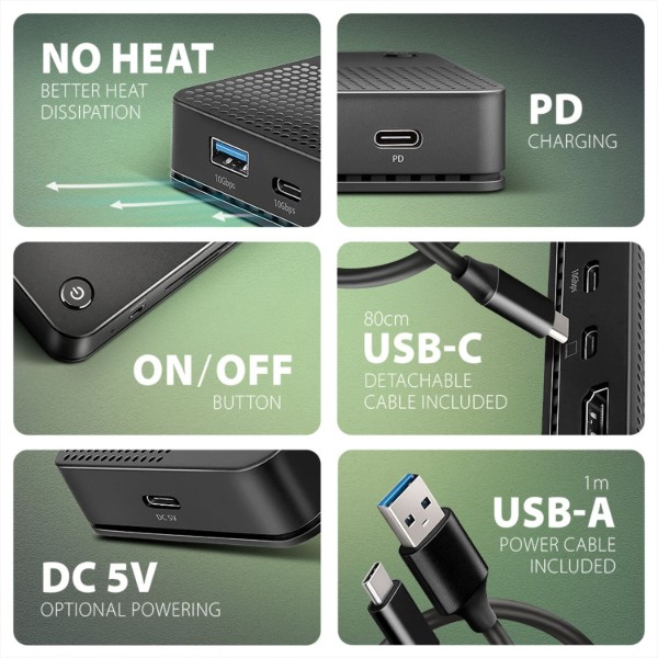 Фото - Хаб USB AXAGON USB4 40Gbps DUAL 4K DISPLAY 12in1 dock, Black (HMC-U4)