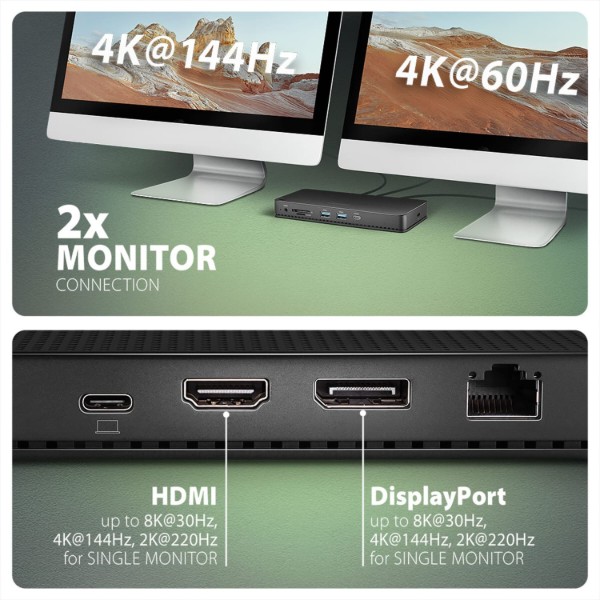 Фото - Хаб USB AXAGON USB4 40Gbps DUAL 4K DISPLAY 12in1 dock, Black (HMC-U4)